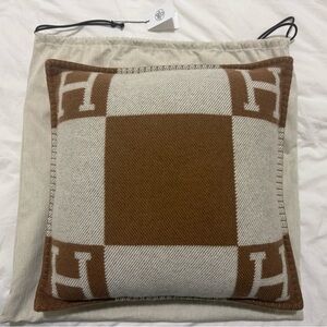 Brown and White H Pattern Pillow